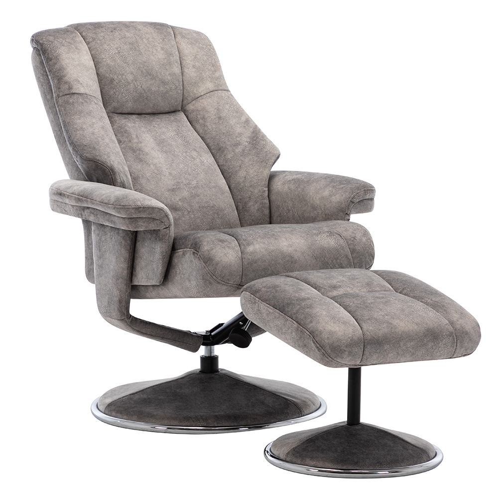 Dollis Fabric Recliner Chair With Stool In Elephant