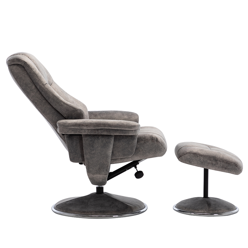 Dollis Fabric Recliner Chair With Stool In Elephant