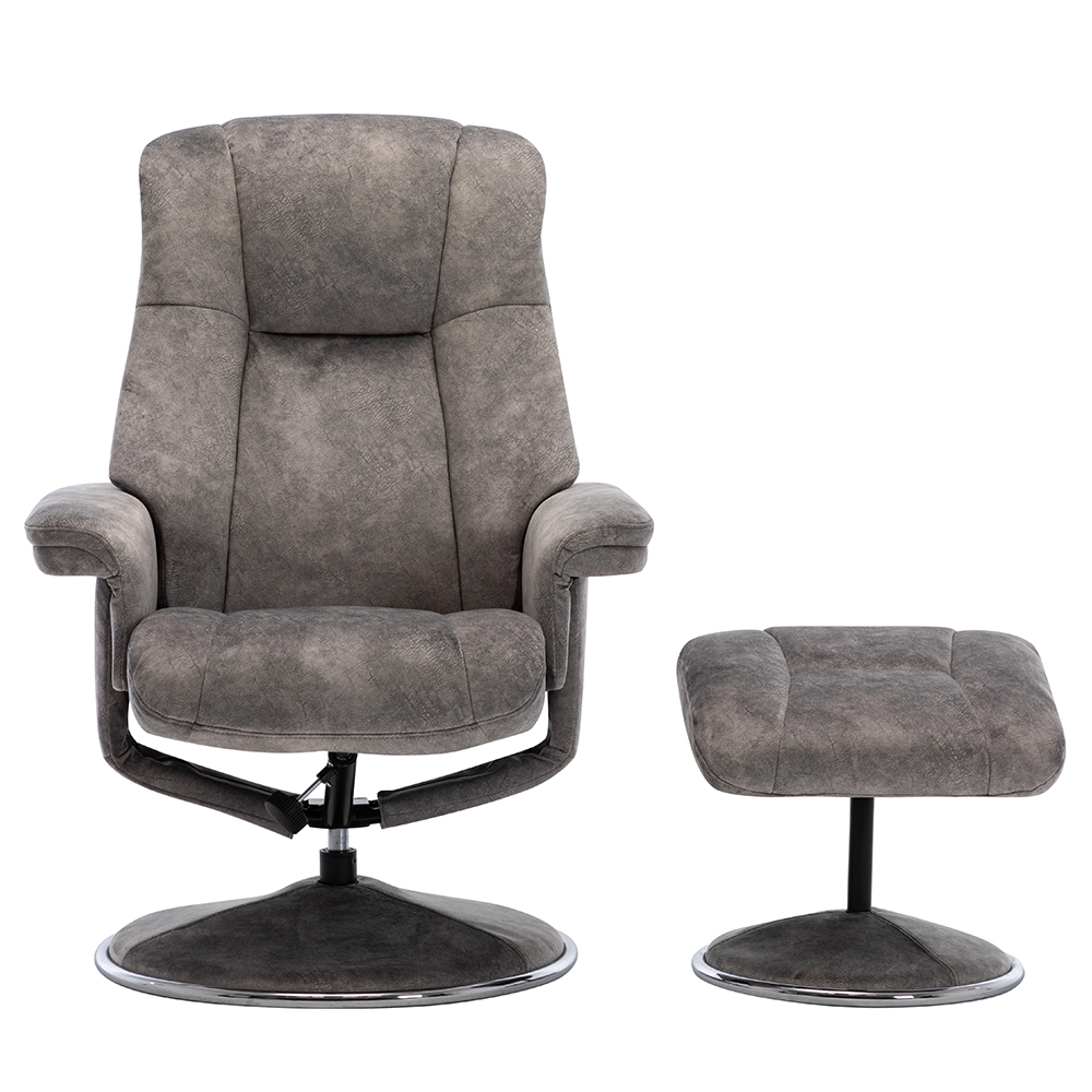 Dollis Fabric Recliner Chair With Stool In Elephant