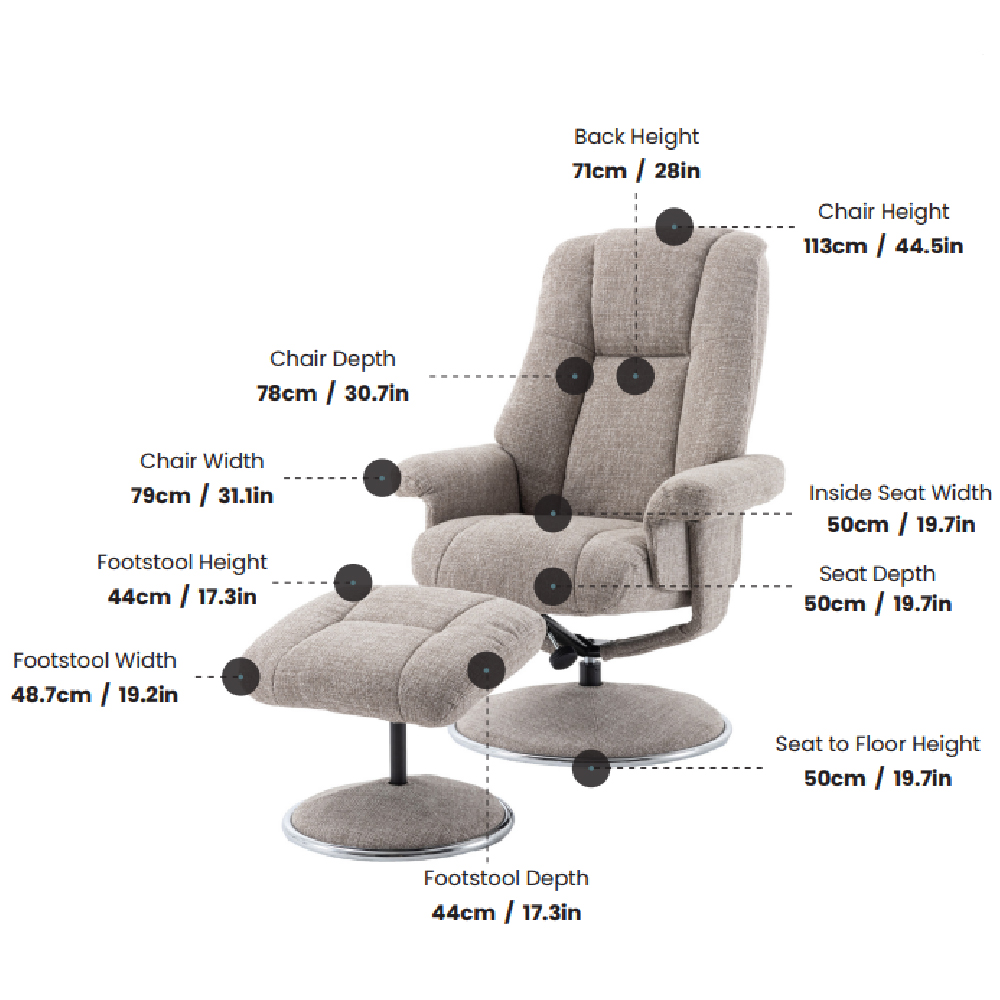 Dollis Fabric Recliner Chair With Stool In Elephant