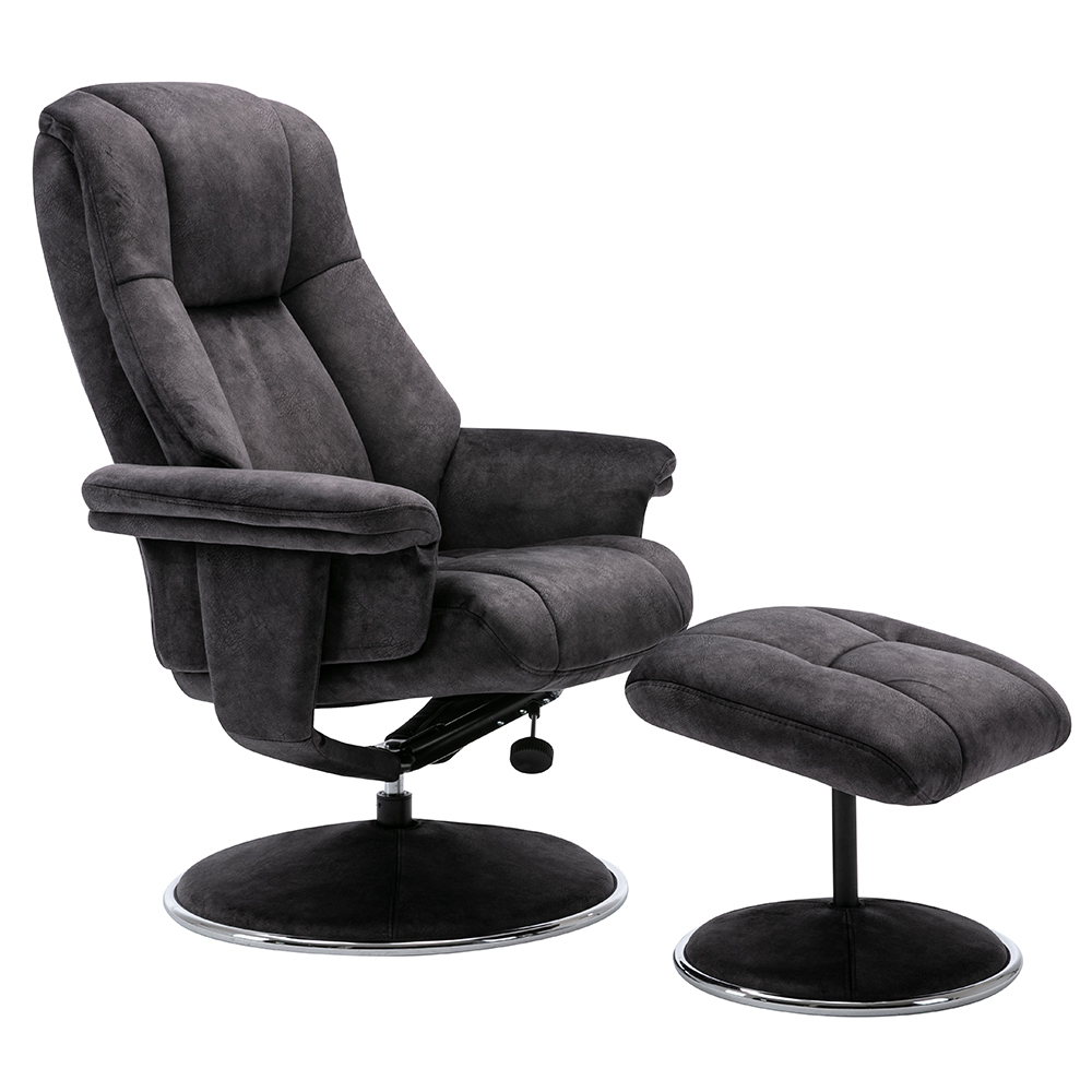 Dollis Fabric Recliner Chair With Stool In Liquorice