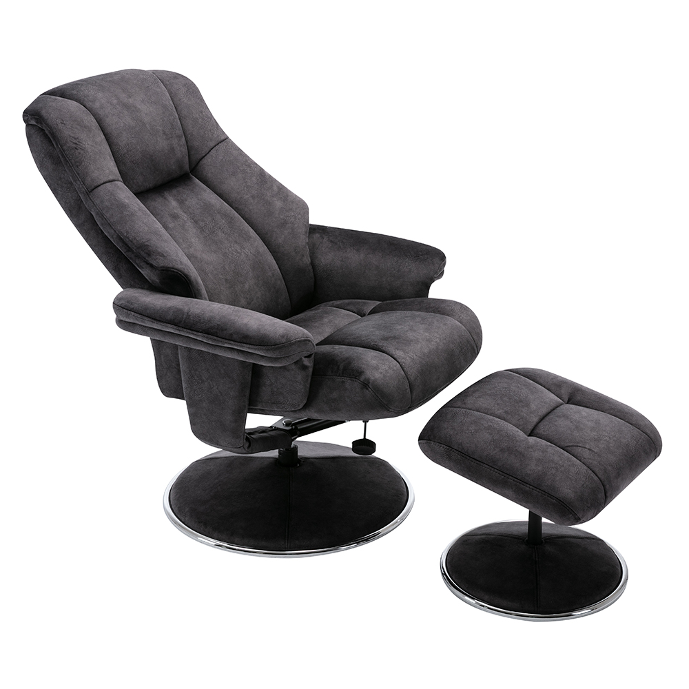 Dollis Fabric Recliner Chair With Stool In Liquorice