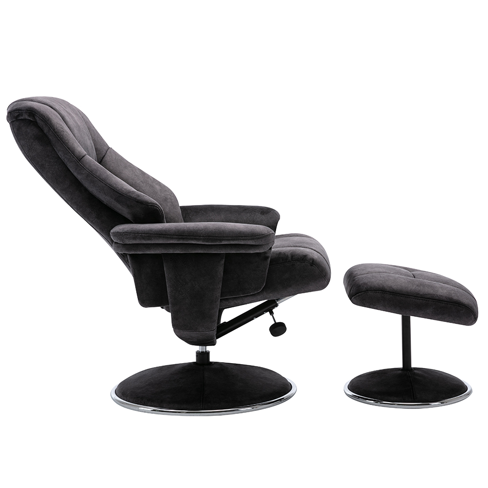 Dollis Fabric Recliner Chair With Stool In Liquorice