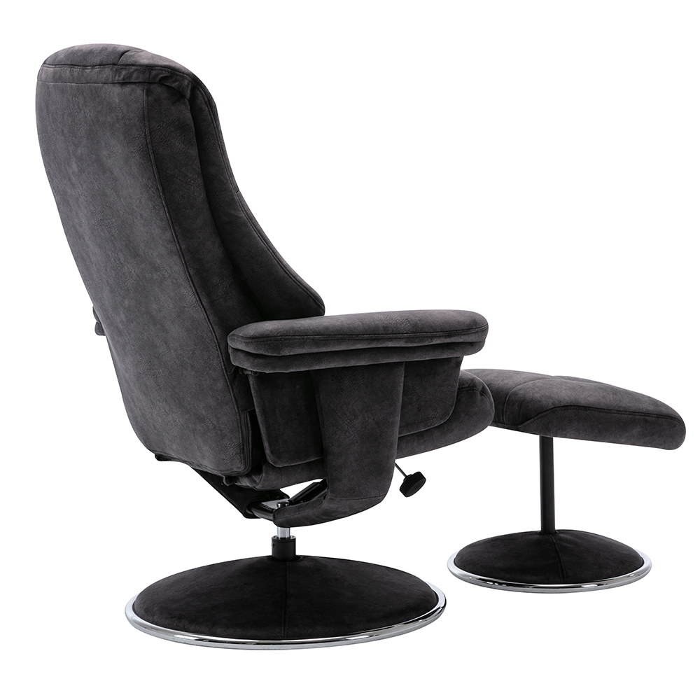Dollis Fabric Recliner Chair With Stool In Liquorice