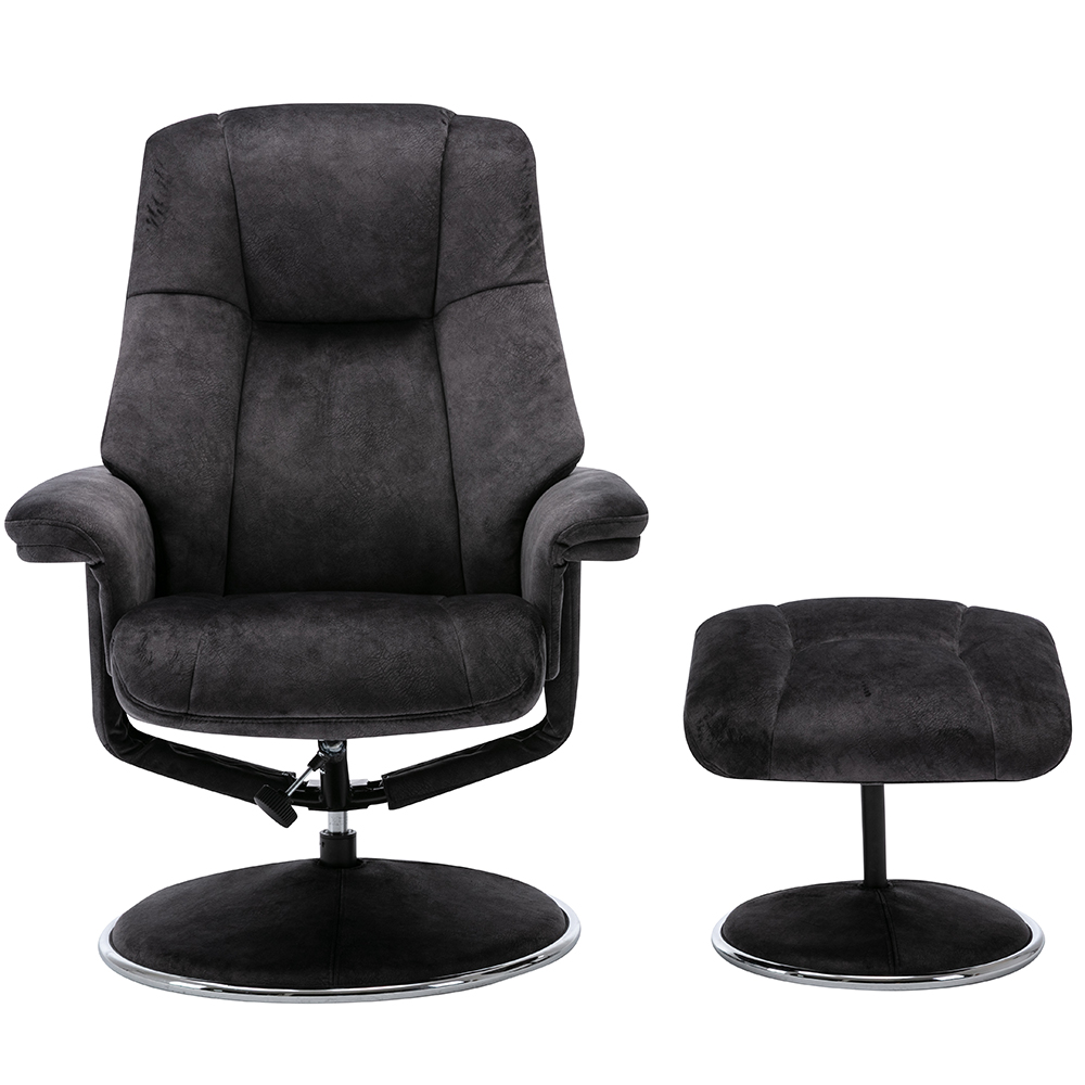 Dollis Fabric Recliner Chair With Stool In Liquorice