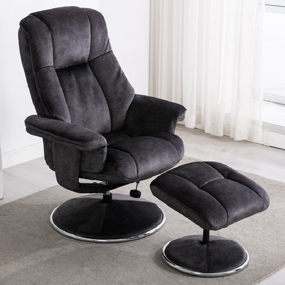 dollis fabric recliner chair with stool in liquorice
