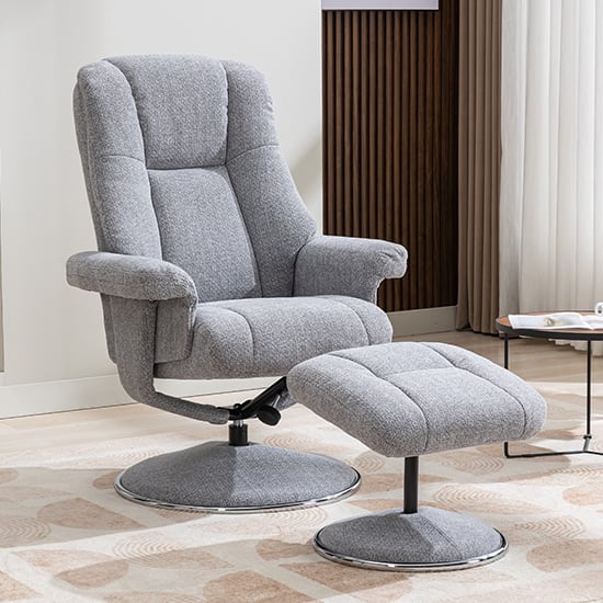 Product photograph of Dollis Fabric Swivel Recliner Chair And Stool In Chacha Dove from Furniture in Fashion