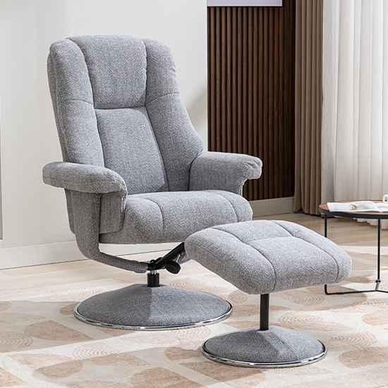 Read more about Dollis fabric swivel recliner chair and stool in chacha dove