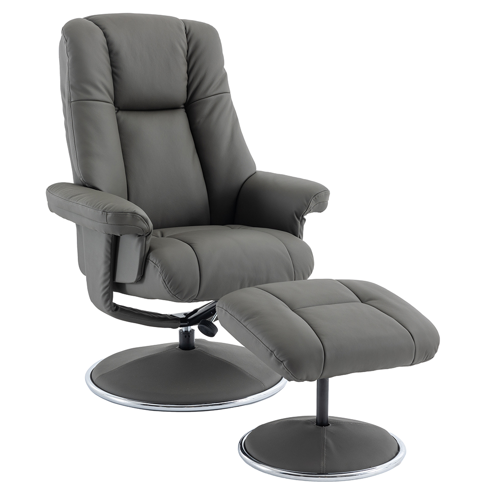 Dollis Leather Recliner Chair With Stool In Cinder
