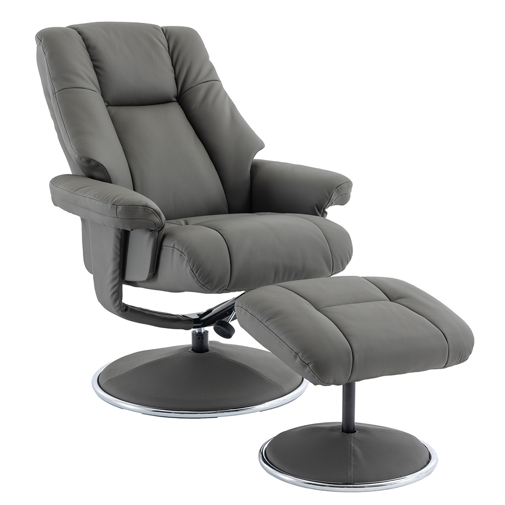 Dollis Leather Recliner Chair With Stool In Cinder
