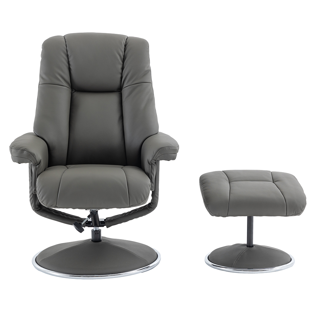 Dollis Leather Recliner Chair With Stool In Cinder