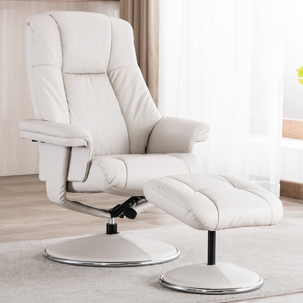 dollis leather recliner chair with stool in mushroom