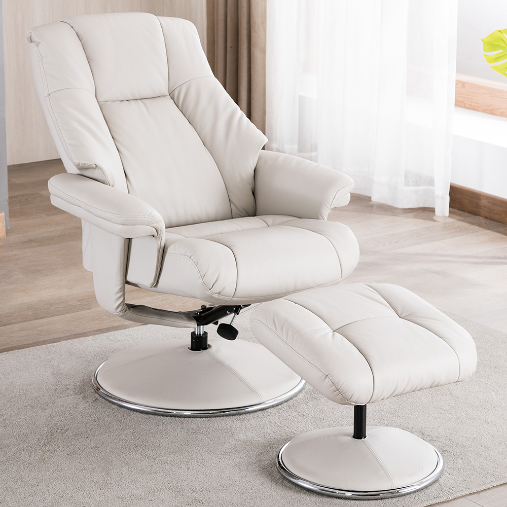 Dollis Leather Recliner Chair With Stool In Mushroom