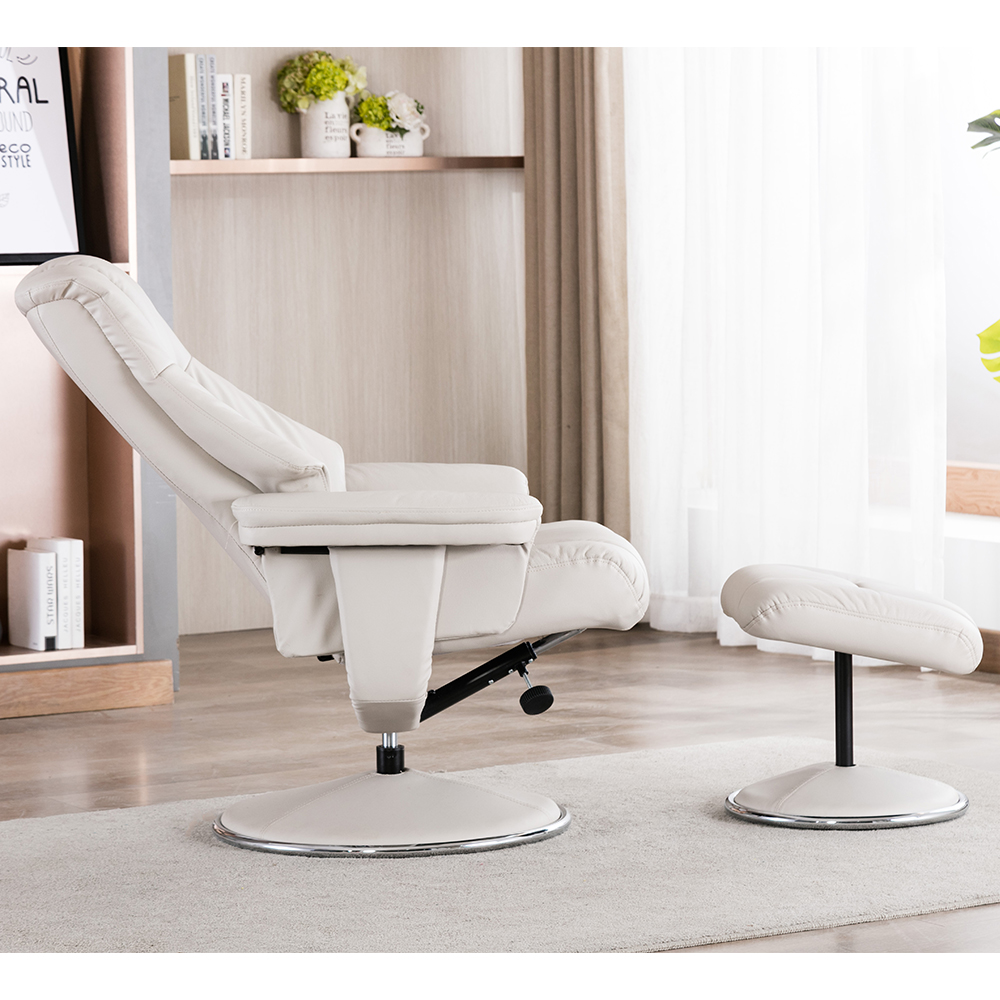 Dollis Leather Recliner Chair With Stool In Mushroom