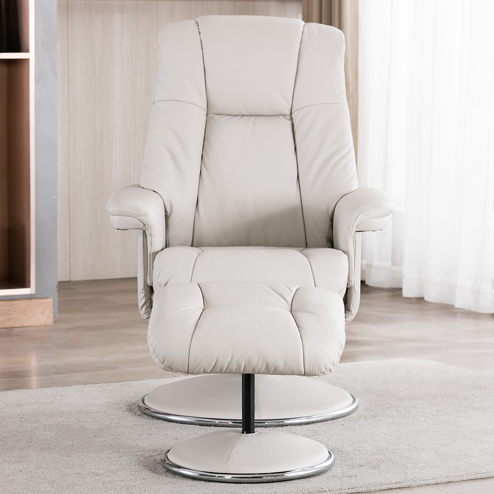Dollis Leather Recliner Chair With Stool In Mushroom