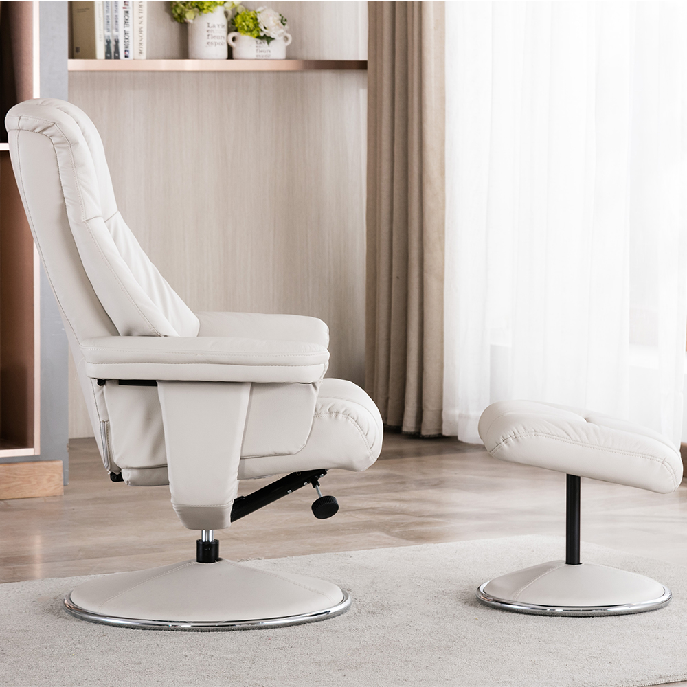 Dollis Leather Recliner Chair With Stool In Mushroom
