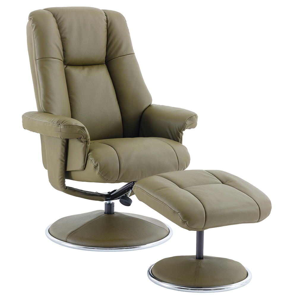Dollis Leather Recliner Chair With Stool In Olive Green