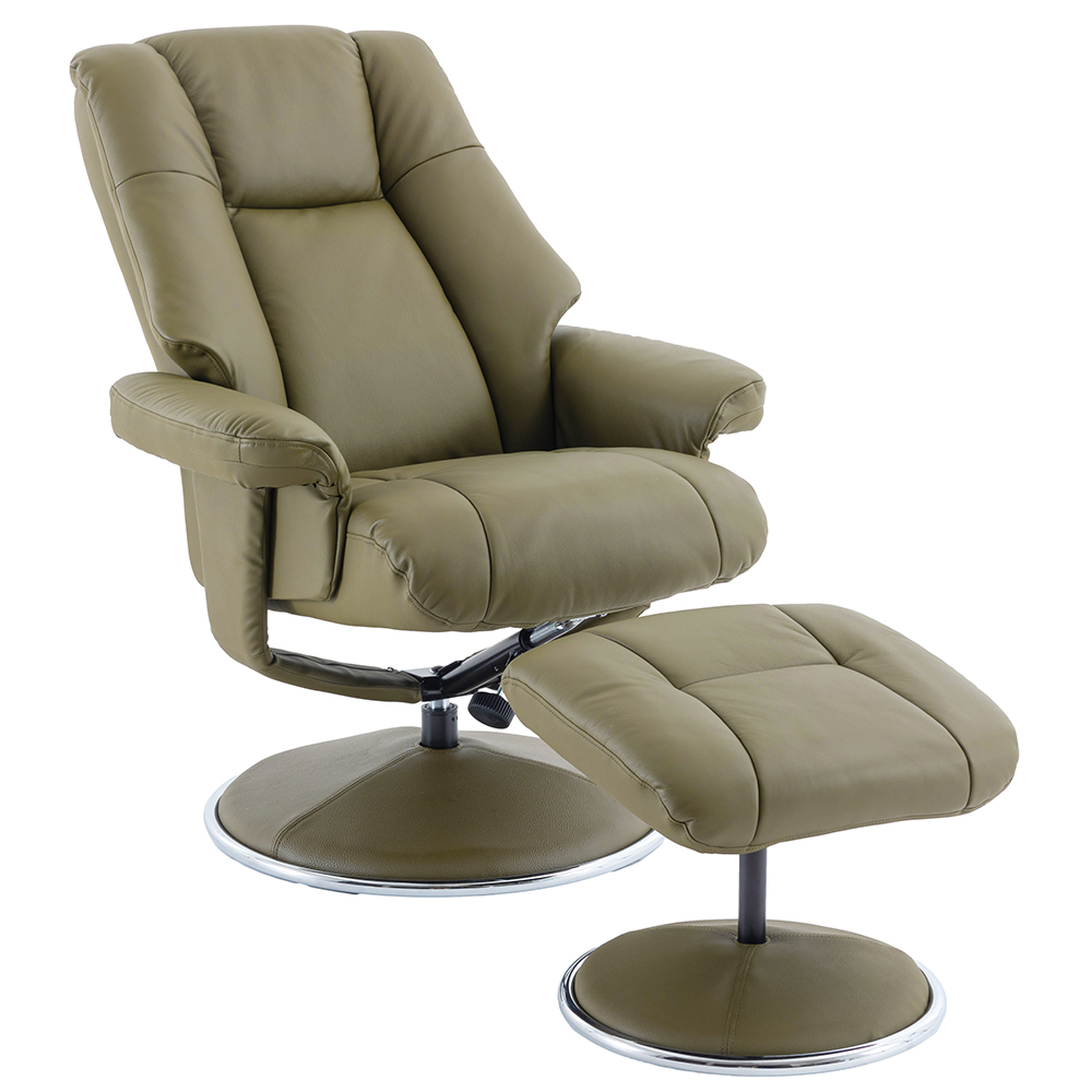 Dollis Leather Recliner Chair With Stool In Olive Green