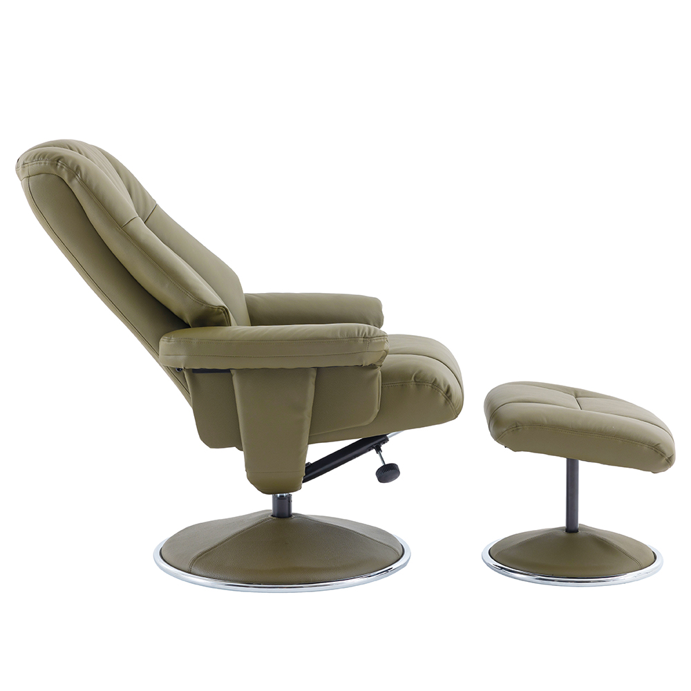 Dollis Leather Recliner Chair With Stool In Olive Green