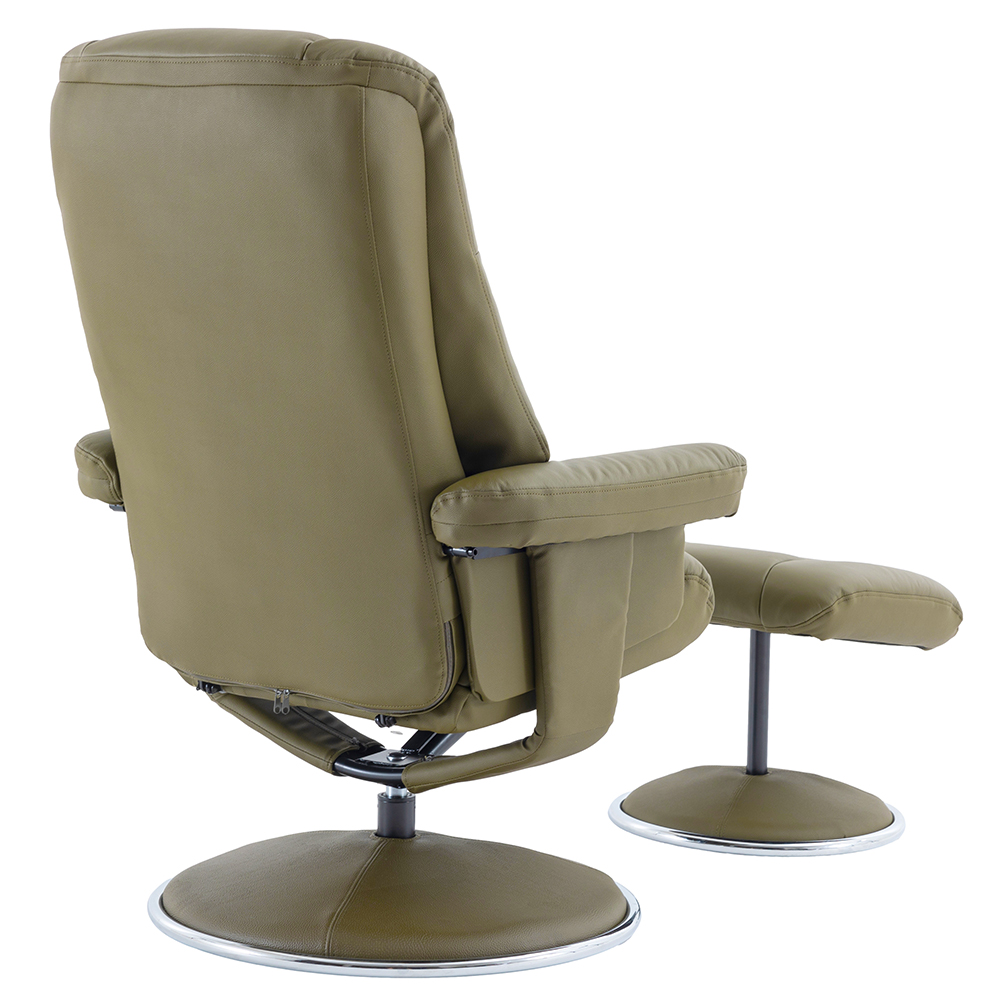 Dollis Leather Recliner Chair With Stool In Olive Green