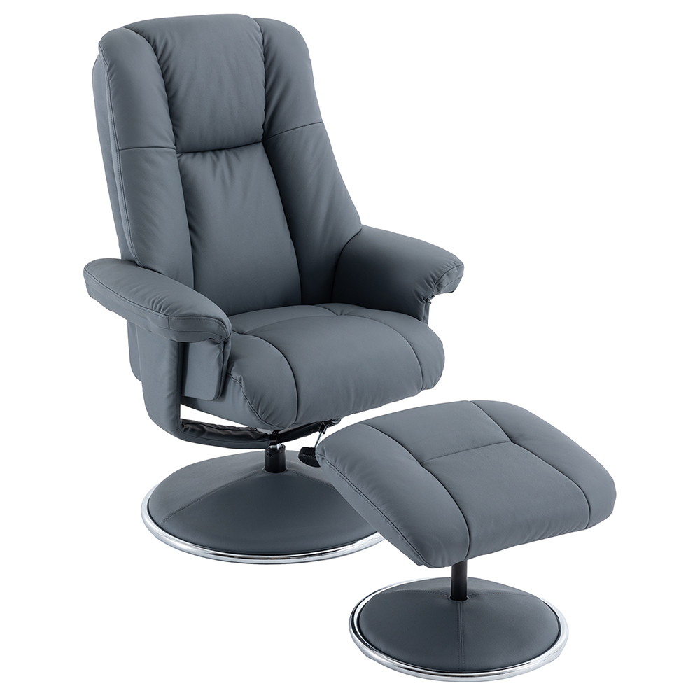 Dollis Leather Recliner Chair With Stool In Petrol Blue