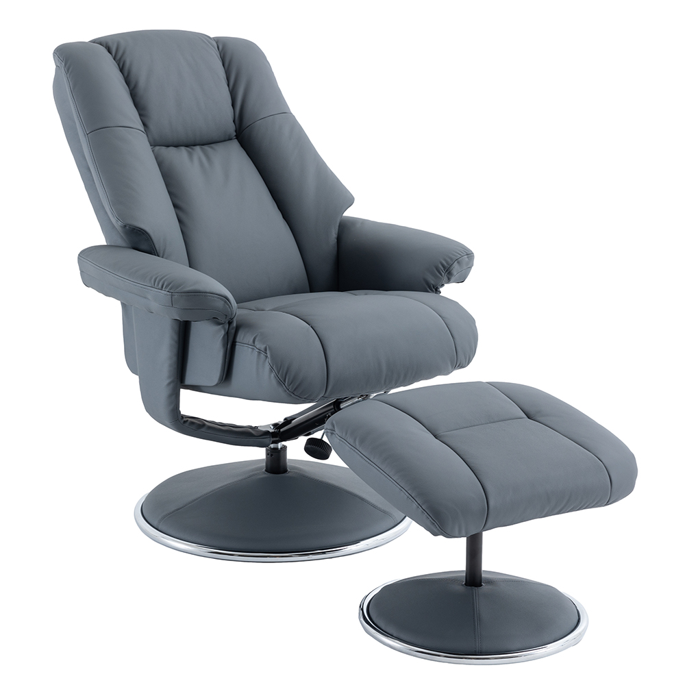 Dollis Leather Recliner Chair With Stool In Petrol Blue