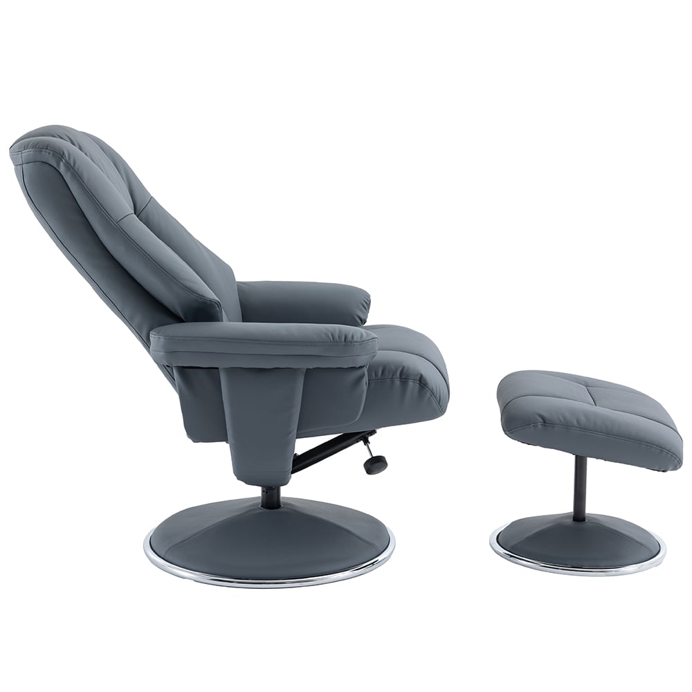 Dollis Leather Recliner Chair With Stool In Petrol Blue