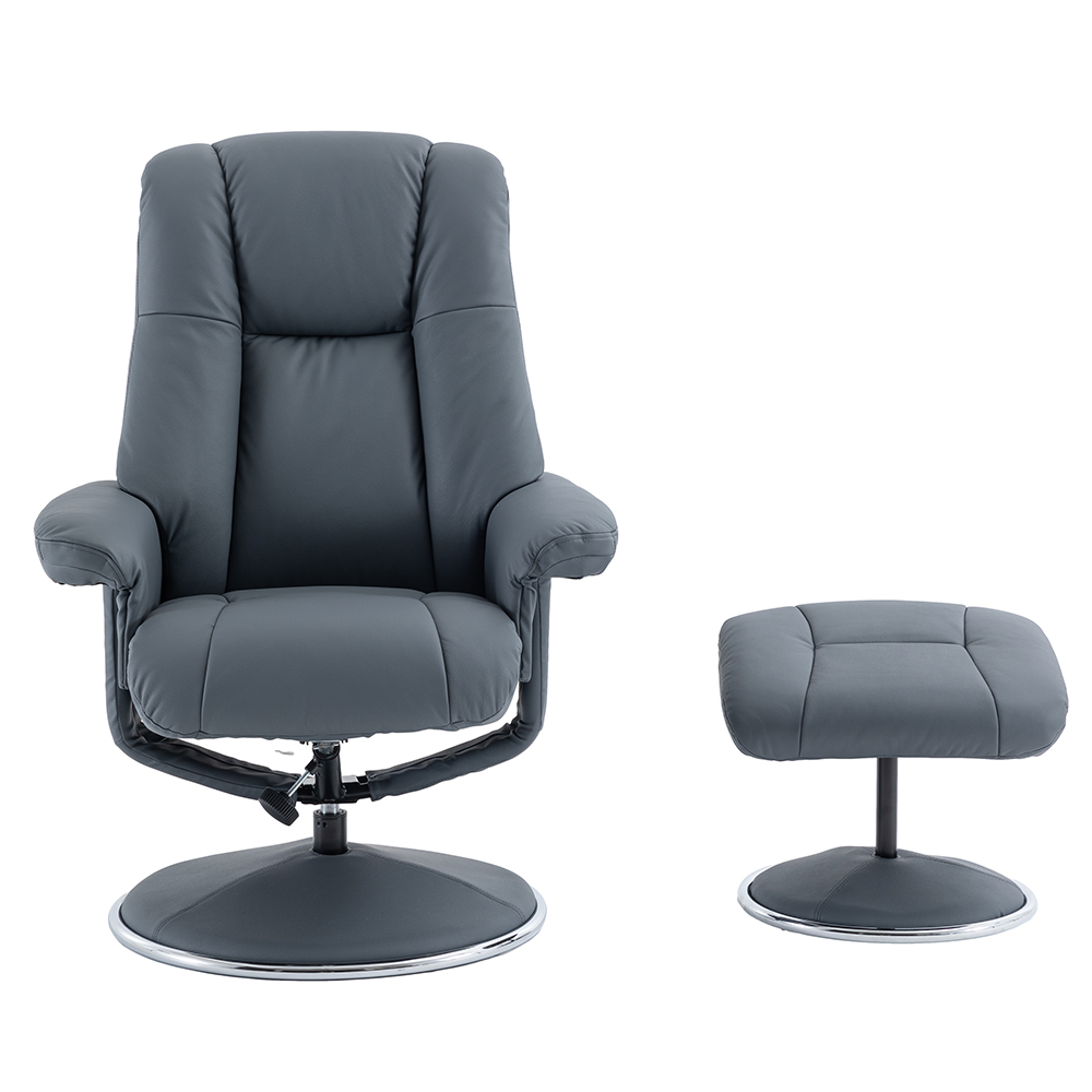 Dollis Leather Recliner Chair With Stool In Petrol Blue