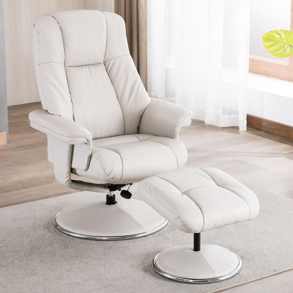 Dollis Leather Recliner Chair With Stool In Mushroom