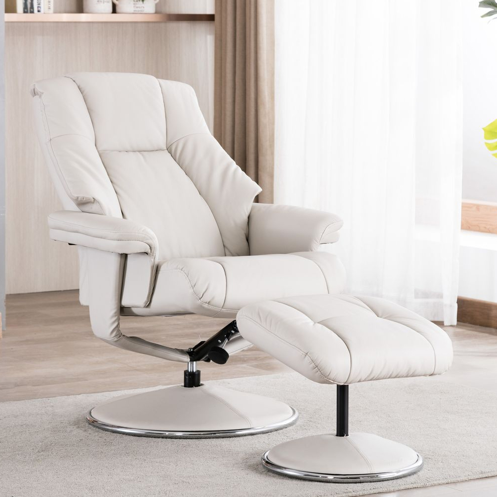 Dollis Leather Recliner Chair With Stool In Mushroom