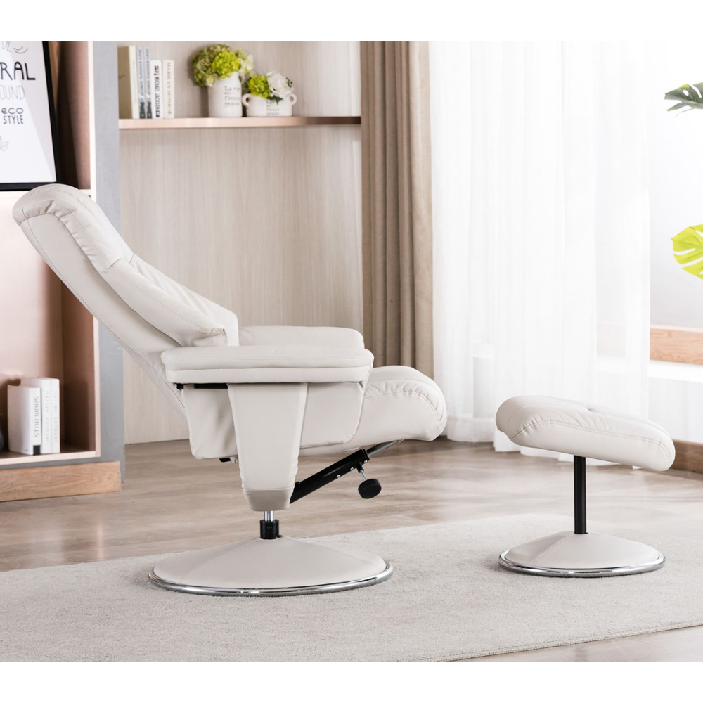 Dollis Leather Recliner Chair With Stool In Mushroom