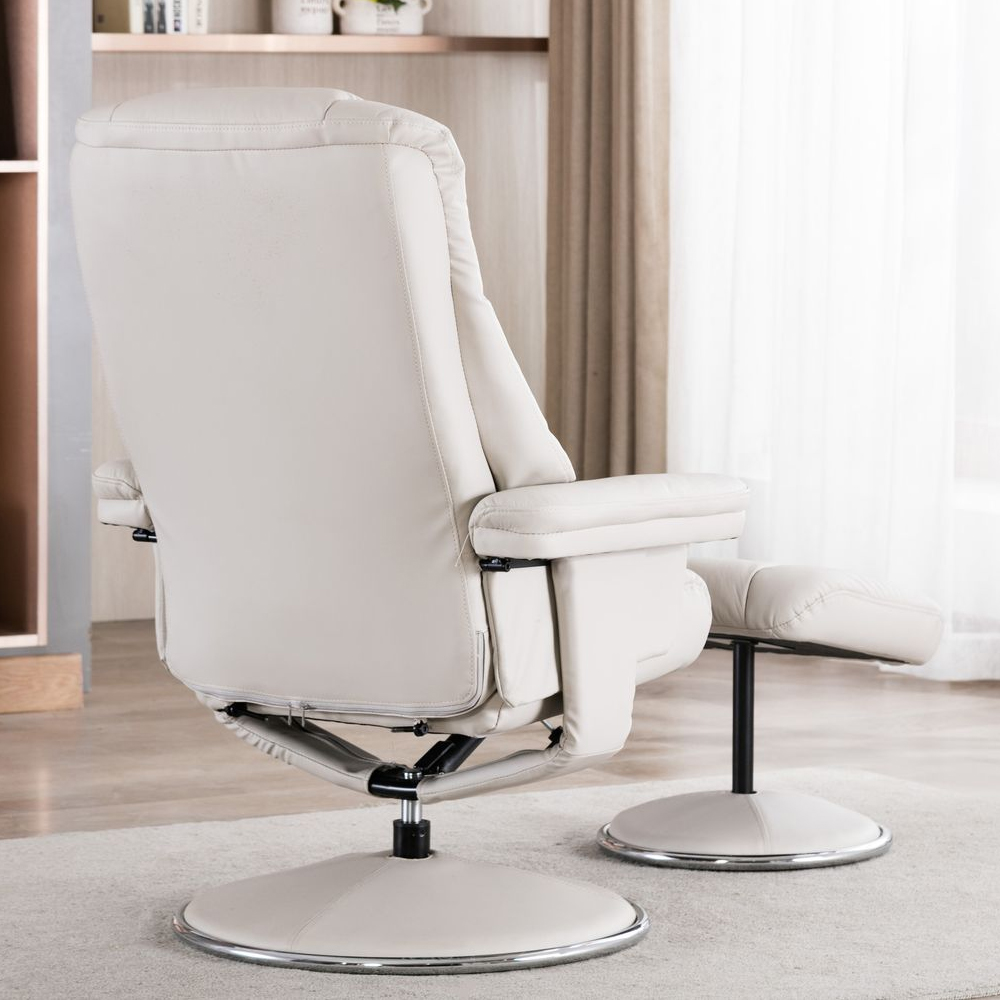 Dollis Leather Recliner Chair With Stool In Mushroom