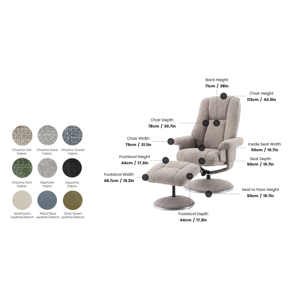 Dollis Leather Recliner Chair With Stool In Mushroom