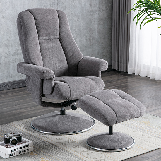 Dollis Fabric Swivel Recliner Chair And Footstool In Ash Furniture in