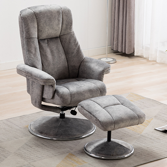 Dollis Fabric Swivel Recliner Chair And Footstool In Elephant_2