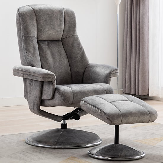 Dollis Fabric Swivel Recliner Chair And Footstool In Elephant