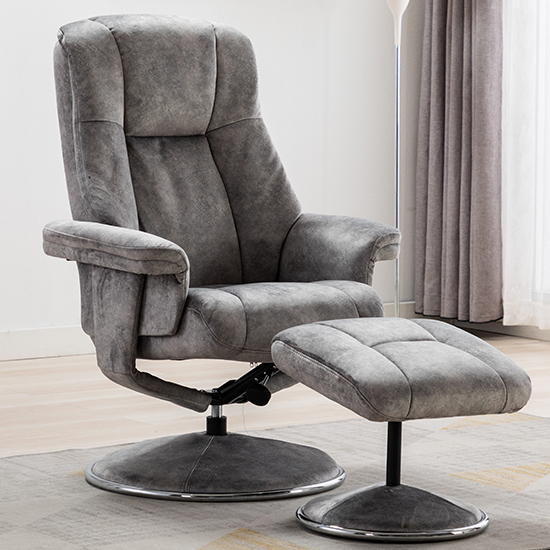 Product photograph of Dollis Fabric Swivel Recliner Chair And Footstool In Elephant from Furniture in Fashion