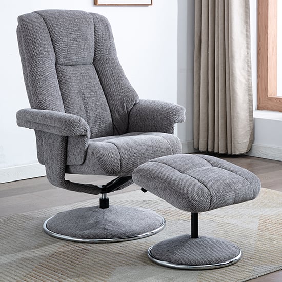 Read more about Dollis fabric swivel recliner chair and footstool in pewter