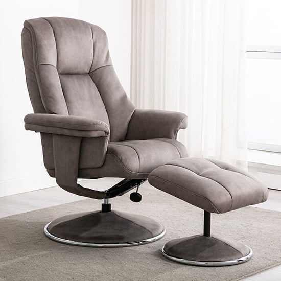 Dollis Fabric Swivel Recliner Chair And Footstool In Rhino