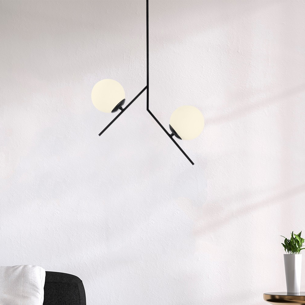 Dolunay 2 Light Metal Ceiling Pendant Light in Black