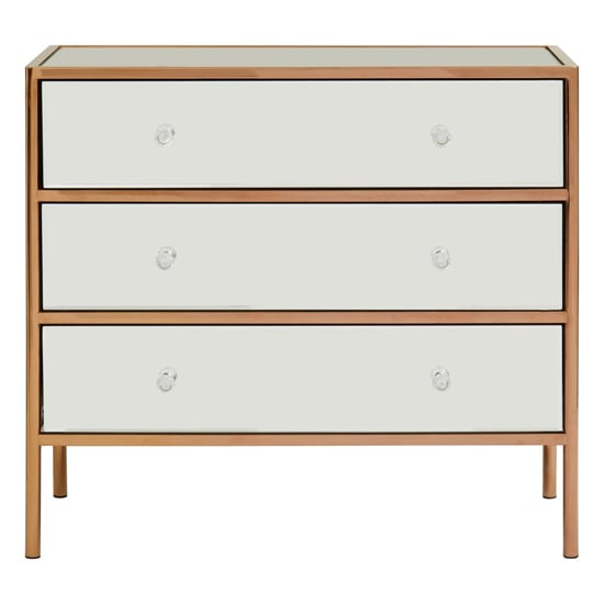 Dombay Mirrored Glass Chest Of 3 Drawers In Rose Gold_3