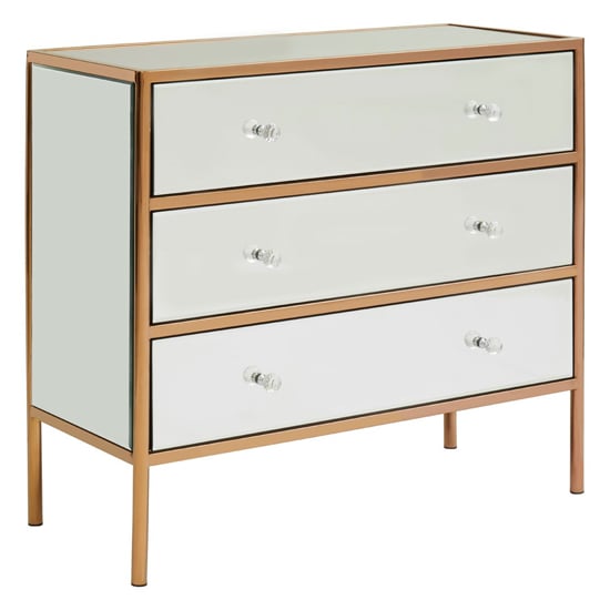 Read more about Dombay mirrored glass chest of 3 drawers in rose gold