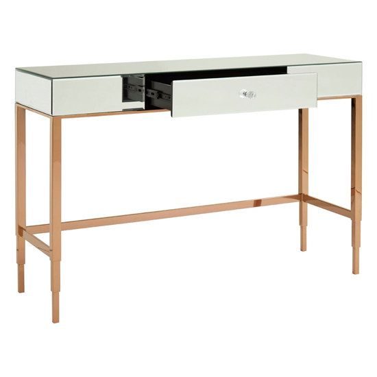 Dombay Mirrored Glass Console Table With 3 Drawers In Rose Gold_2