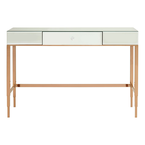 Dombay Mirrored Glass Console Table With 3 Drawers In Rose Gold_3