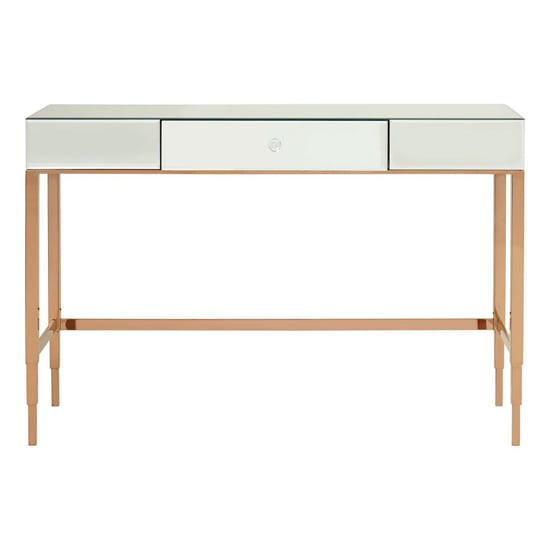 Dombay Mirrored Glass Console Table With 3 Drawers In Rose Gold