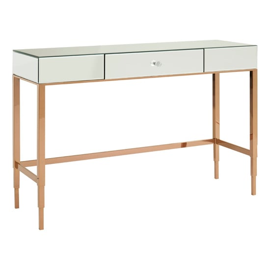 Dombay Mirrored Glass Console Table, Rose Gold Console Table With Drawers