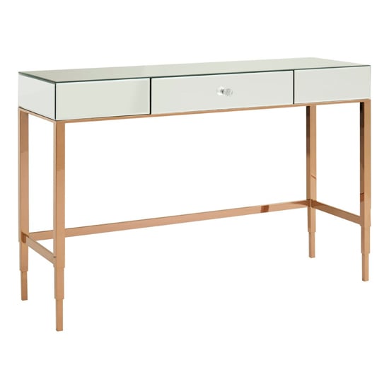 Product photograph of Dombay Mirrored Glass Console Table With 3 Drawers In Rose Gold from Furniture in Fashion