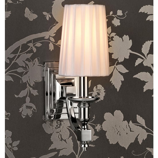 Read more about Domina 1 light white fabric wall light in nickel
