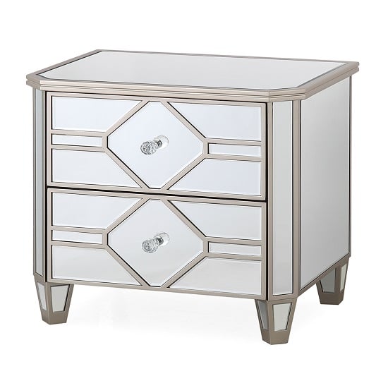 Dominga Mirrored Bedside Cabinet In Silver With Two Drawers