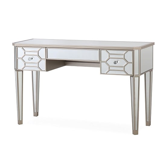 Dominga Mirrored Dressing Table In Silver With Three Drawers